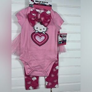 Hello Kitty Pink Heart 3 piece Bodysuit tutu leggings Headband Set 6 Months NWT